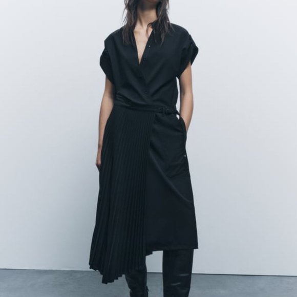 NWT ZARA DRESS WITH PLEATED SKIRT ZW COLLECTION XL 4786 - Picture 1 of 10
